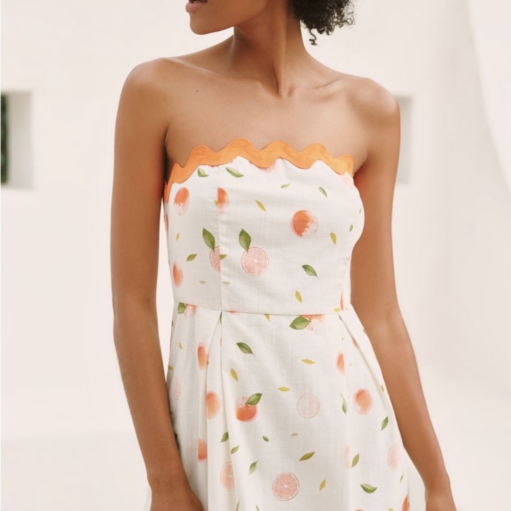 NWT $178 Large Anthropologie Orange Rickrack Strapless Orange and White Dress